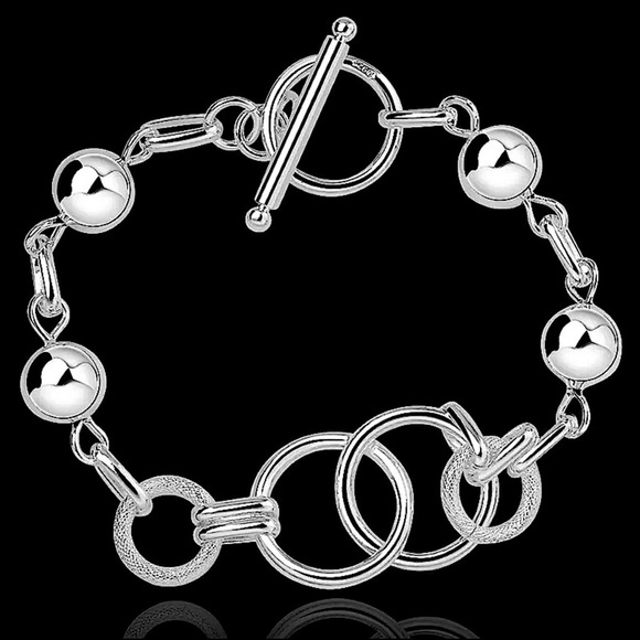 Sterling Silver O Link Beaded Ball Creative Chain Link Bracelet - Picture 2 of 7